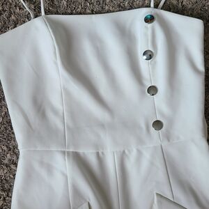 White Sleeveless Dress with Silver Buttons